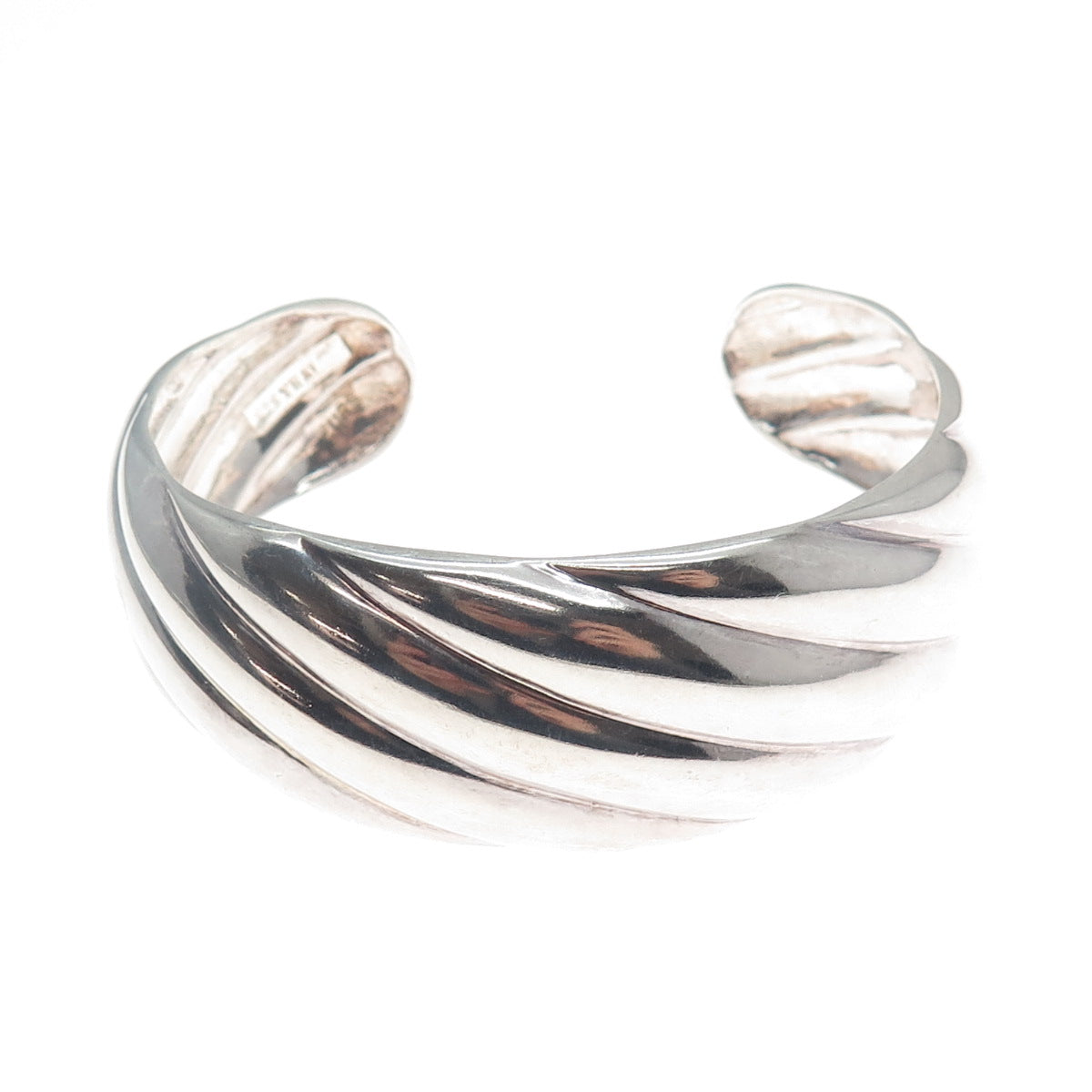 EURS 925 Sterling Silver Vintage Wavy Adjustable Cuff Bracelet 6.25"