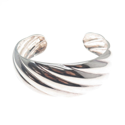 EURS 925 Sterling Silver Vintage Wavy Adjustable Cuff Bracelet 6.25"