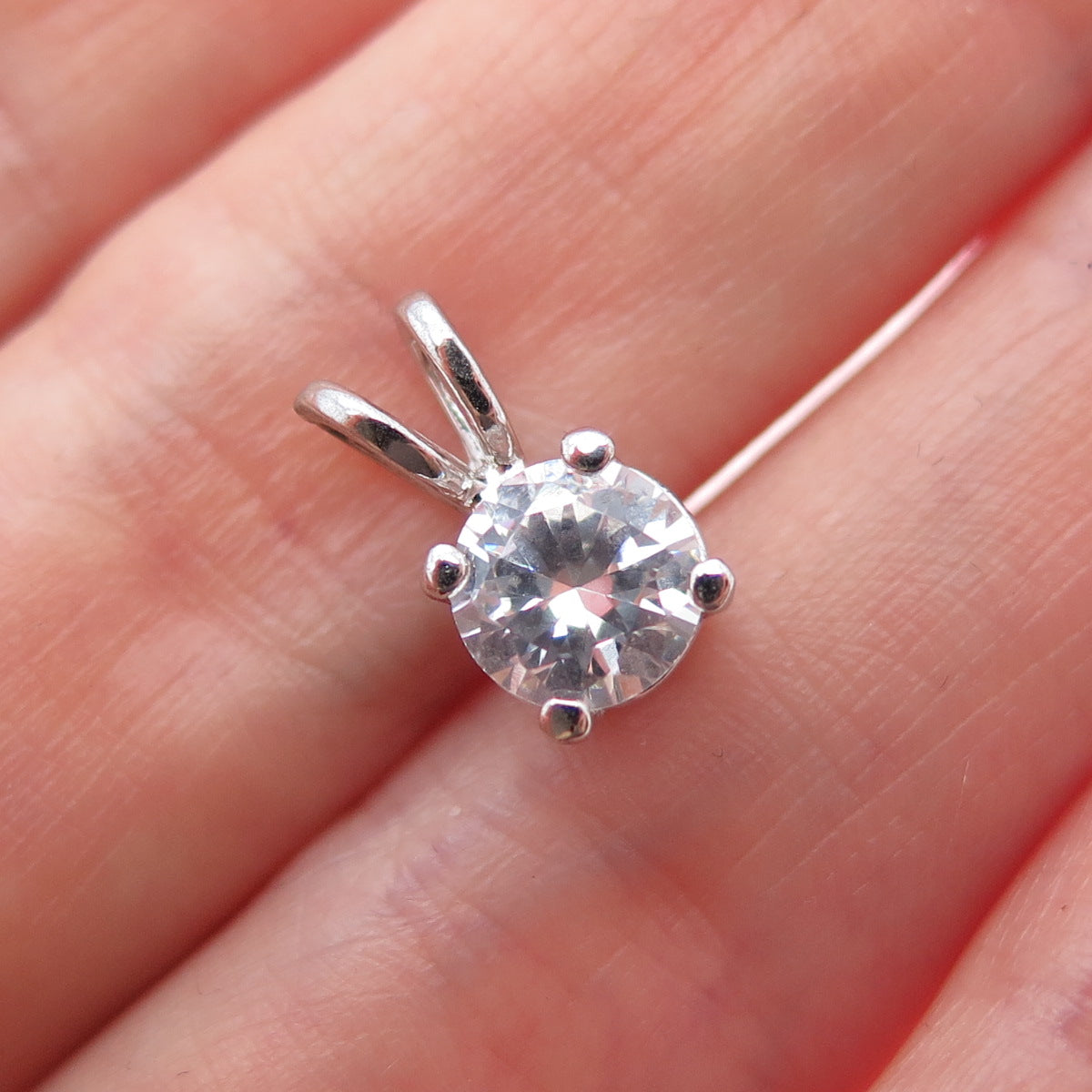 925 Sterling Silver Round-Cut C Z Minimalist Charm Pendant