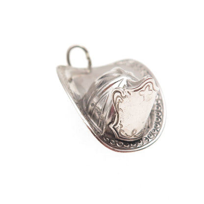 925 Sterling Silver Vintage Firefighter Helmet Oxidized 3D Charm Pendant