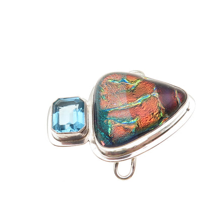 TABRA Sterling Vintage Dichroic Glass Real Blue Topaz Modernist Slide Pendant