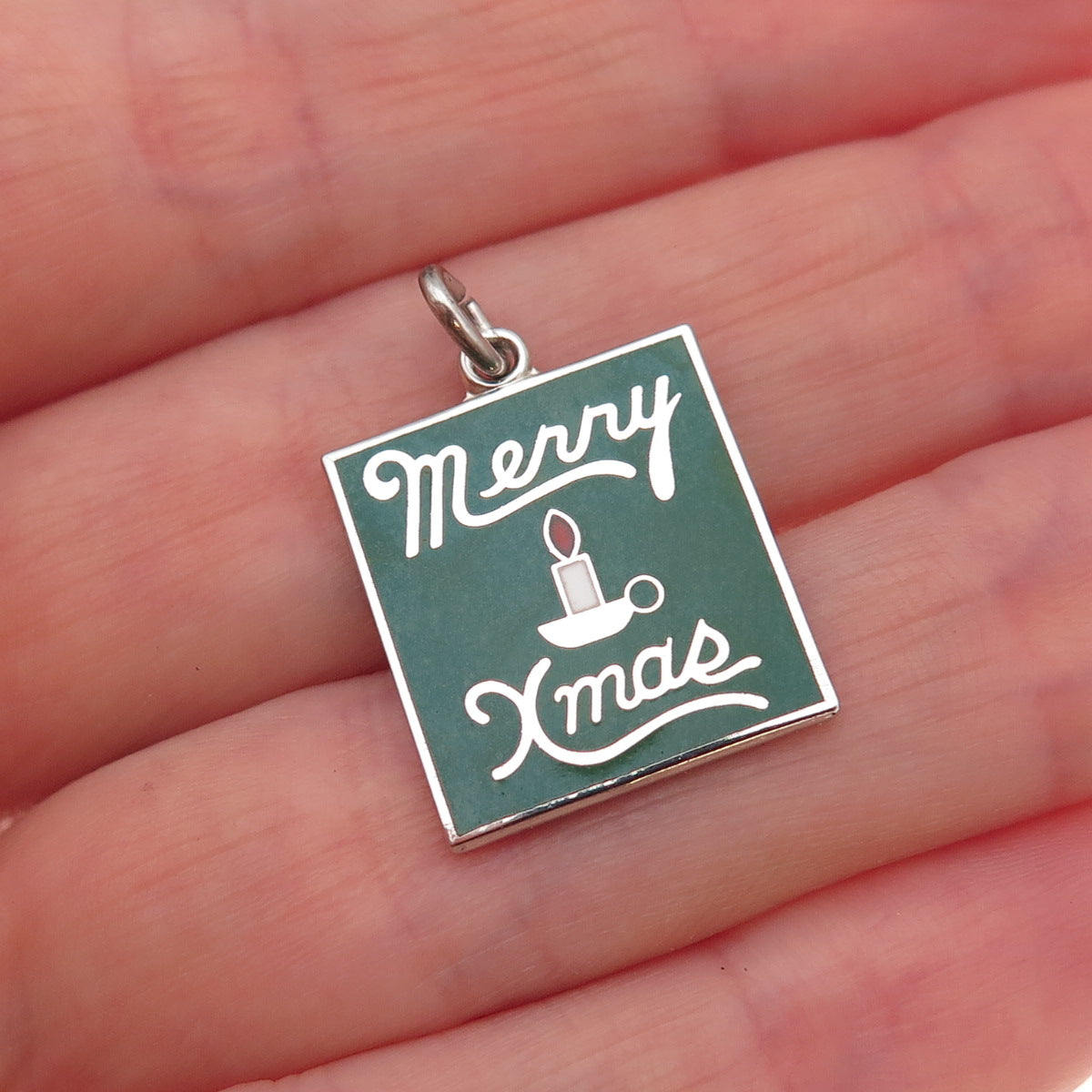 Wells 925 Sterling Silver Vintage Enamel Merry Christmas Charm Pendant