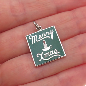 Wells 925 Sterling Silver Vintage Enamel Merry Christmas Charm Pendant