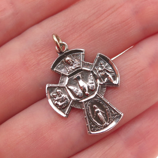 Chapel 925 Sterling Silver Antique Art Deco 4-Way Cross Oxidized Charm Pendant