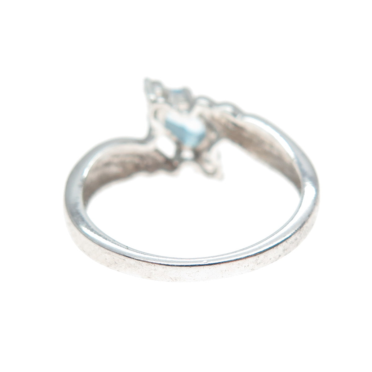 925 Sterling Silver Real Blue Topaz & Round-Cut C Z Bypass Ring Size 6