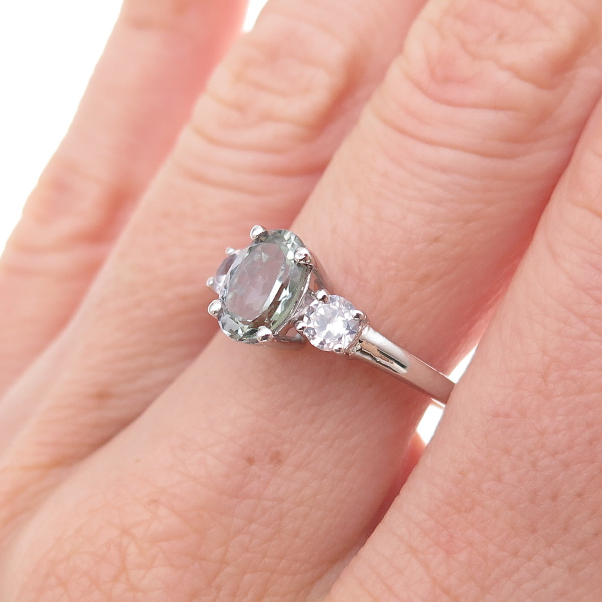 Chuck Clemency 925 Sterling Silver Real Iolite & White Topaz Ring Size 8