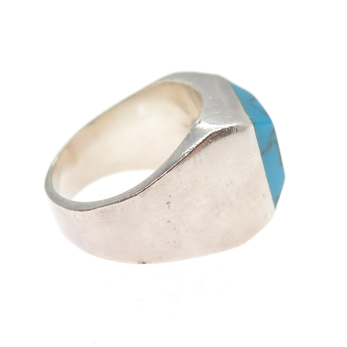 925 Sterling Silver Vintage Southwestern Real Bisbee Turquoise Ring Size 8.25
