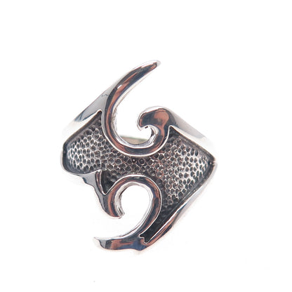 925 Sterling Silver Vintage Modernist Flame Oxidized Ring Size 9.75