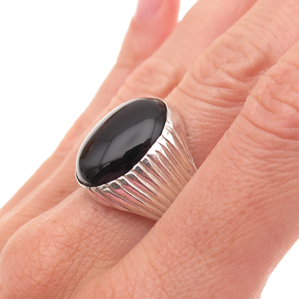 Old Pawn 925 Sterling Silver Vintage Southwestern Black Onyx Ring Size 11.5