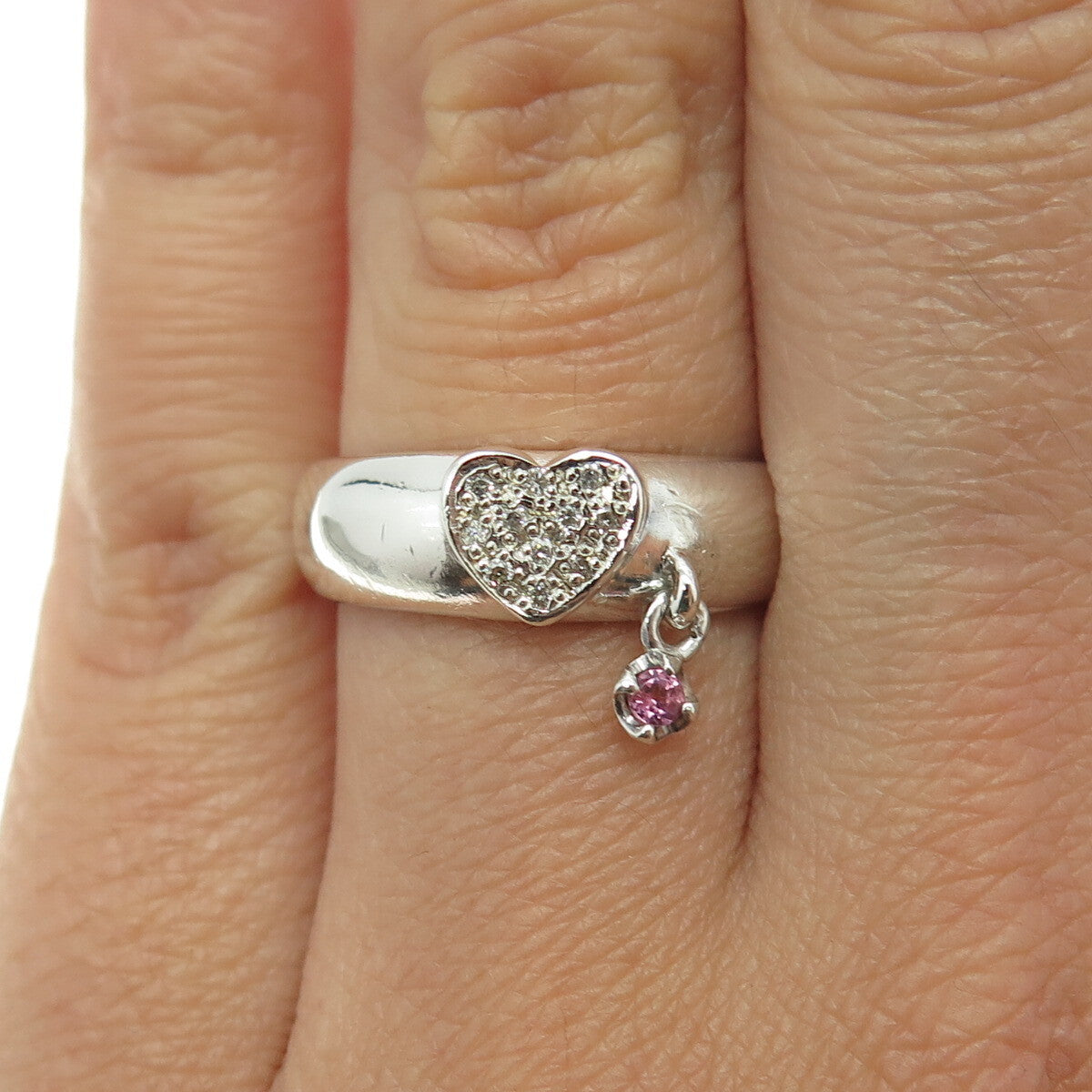RACHEL ROGERS 925 Sterling Silver White Diamond Pink Amethyst Gem Ring Size 6.75