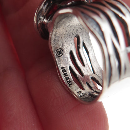 925 Sterling Silver Vintage Israel Real Pearl Modernist Oxidized Ring Size 7