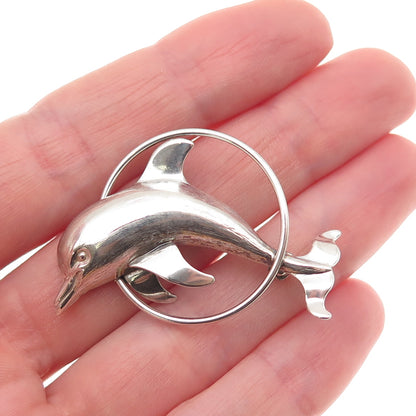 Beau 925 Sterling Silver Vintage Dolphin Oxidized Pin Brooch