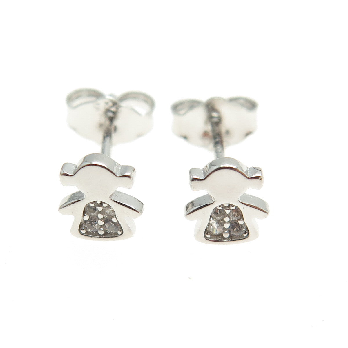 925 Sterling Silver Round-Cut C Z Baby Girl Stud Earrings