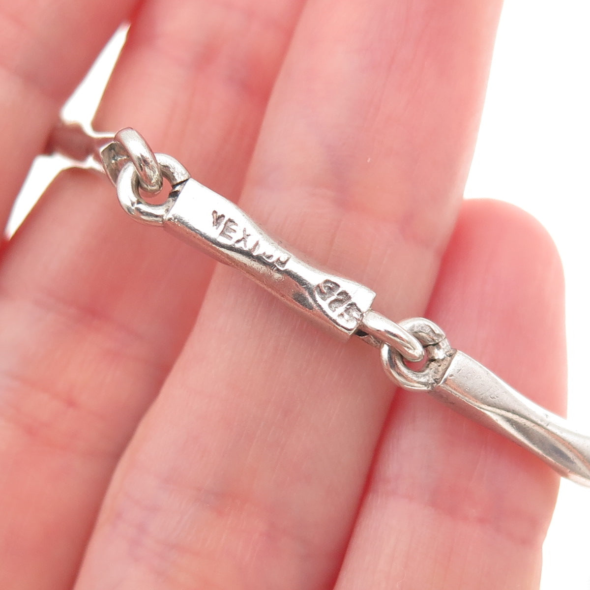 925 Sterling Silver Vintage Mexico Modernist Bar Chain Necklace 28"