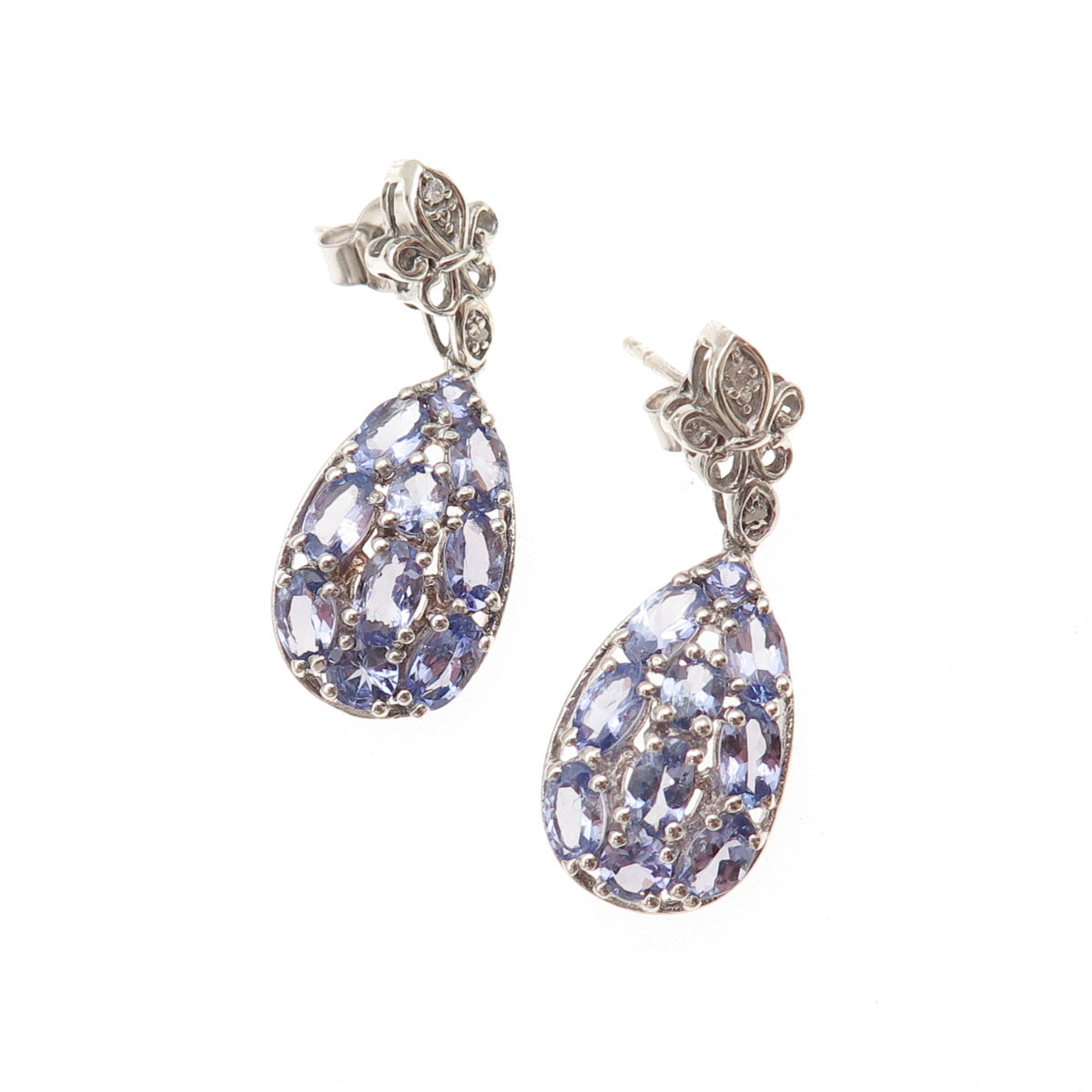 Chuck Clemency 925 Sterling Silver Real Diamond & Tanzanite Dangle Earrings