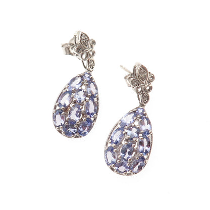 Chuck Clemency 925 Sterling Silver Real Diamond & Tanzanite Dangle Earrings