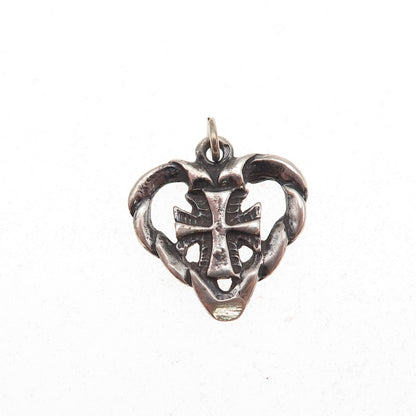 925 Sterling Silver Vintage Cross Heart Oxidized Charm Pendant