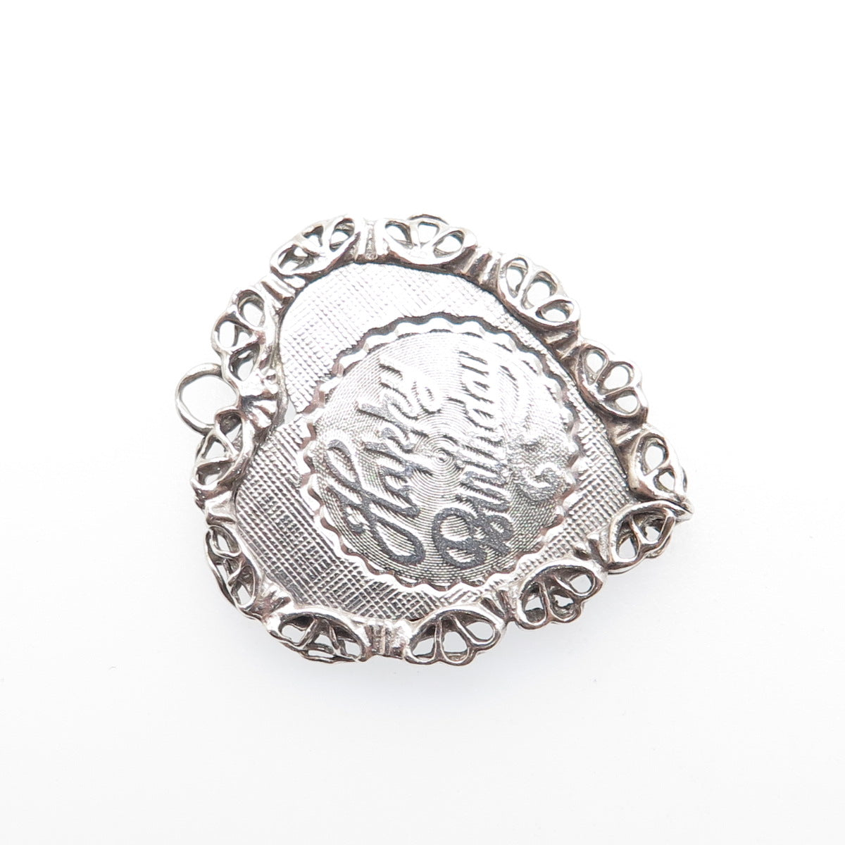 925 Sterling Silver Vintage Happy Birthday Heart Charm Pendant