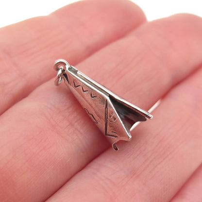 Old Pawn 925 Sterling Silver Vintage Indian Teepee Tribal 3D Mini Charm Pendant