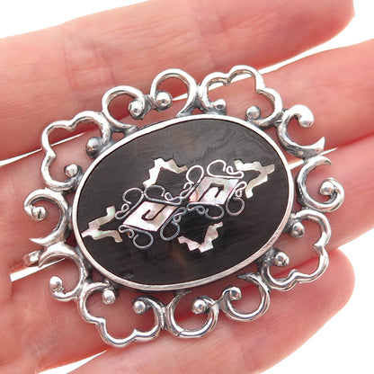 925 Sterling Silver Vintage PGG Mexico Real MOP Ornate Pin Brooch / Pendant
