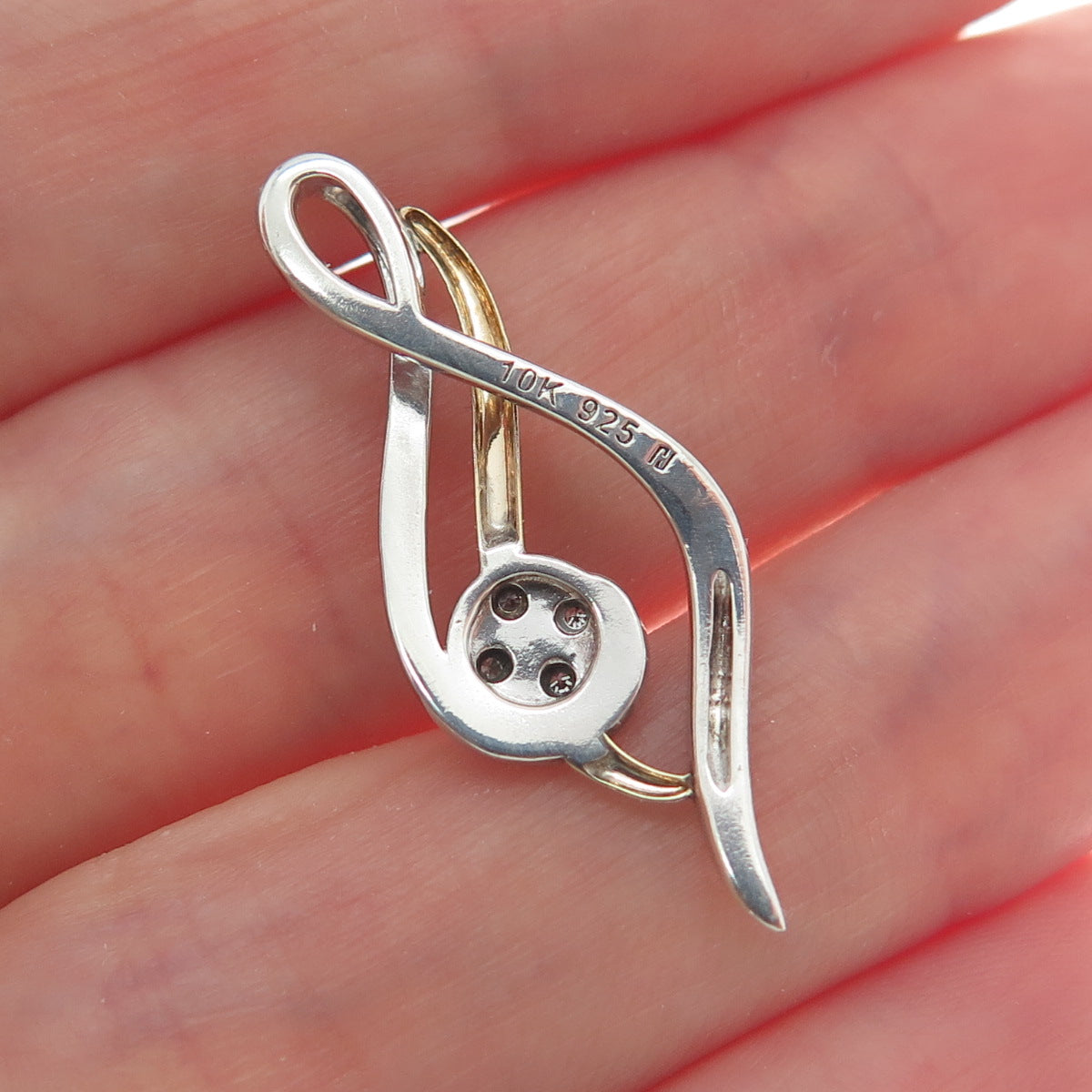 925 Sterling Silver & 10K Yellow Gold Real Round-Cut Diamond Twisted Pendant