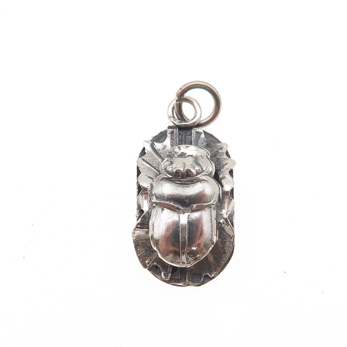 800 Silver Vintage Egyptian Scarab Oxidized 3D Charm Pendant