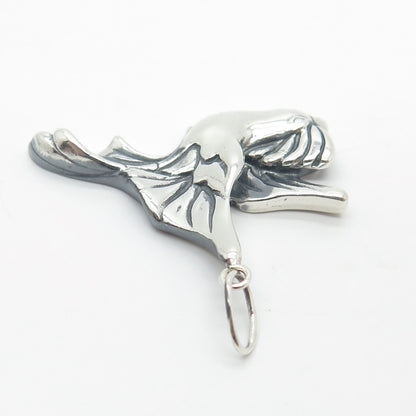 925 Sterling Silver Vintage Flying Parrot Bird Pendant