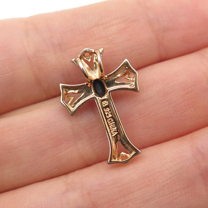 ROSS SIMONS Sterling GP Vintage Real Diamond Accent Sapphire Slide Cross Pendant