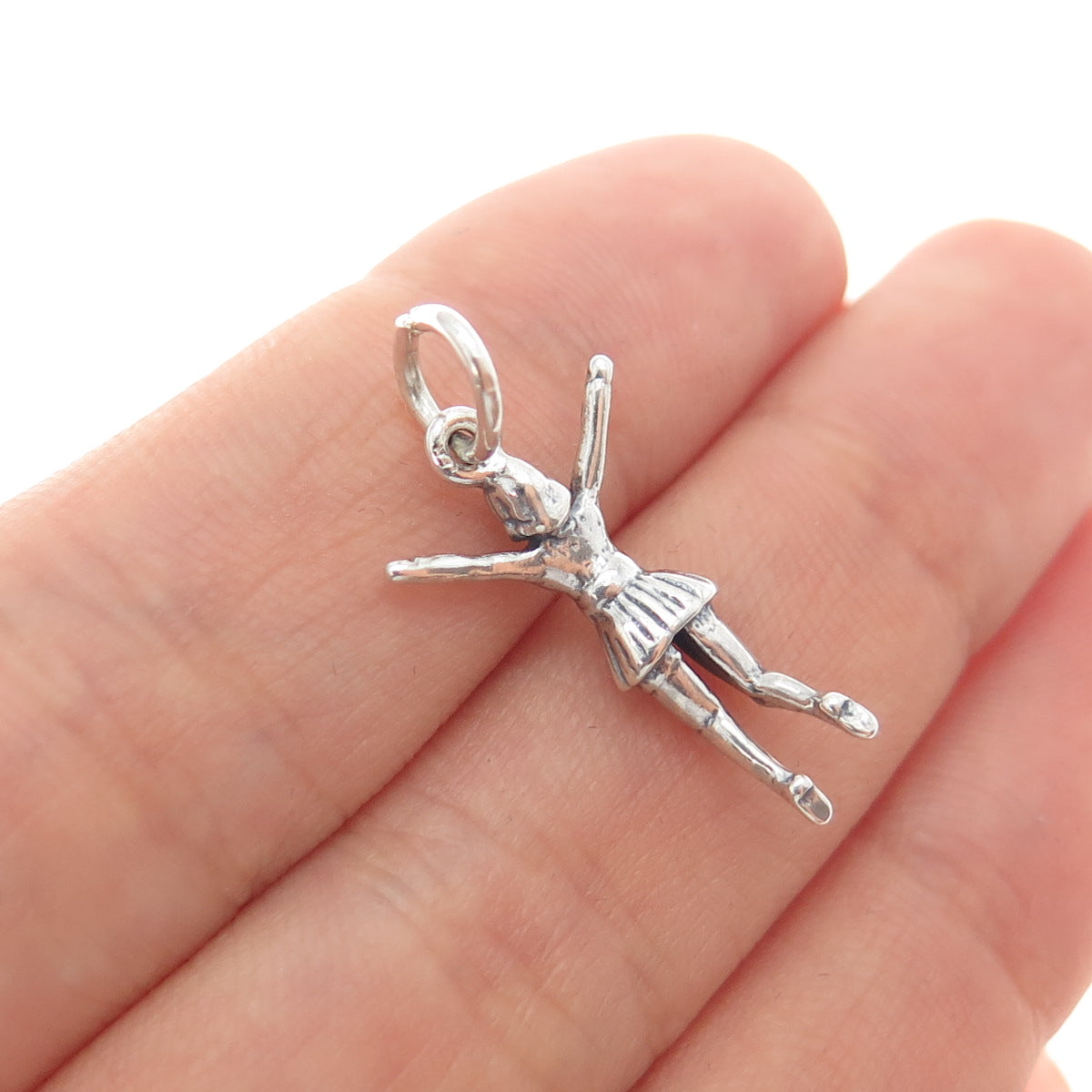 925 Sterling Silver Vintage Cheerleader Minimalist 3D Charm Pendant