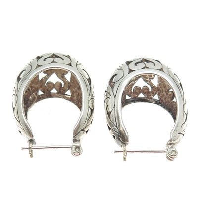 925 Sterling Silver Vintage Ornate Hinged Hoop Earrings