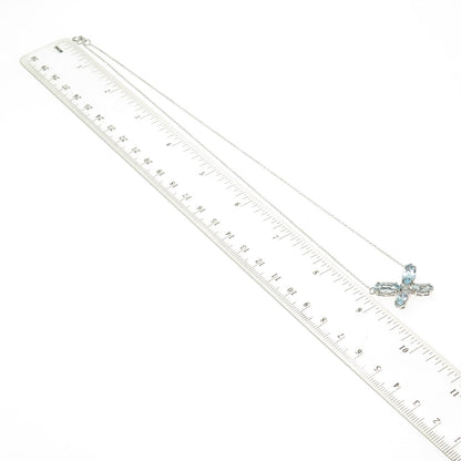 925 Sterling Silver Real White Diamond & Blue Topaz Gem Butterfly Necklace 18"