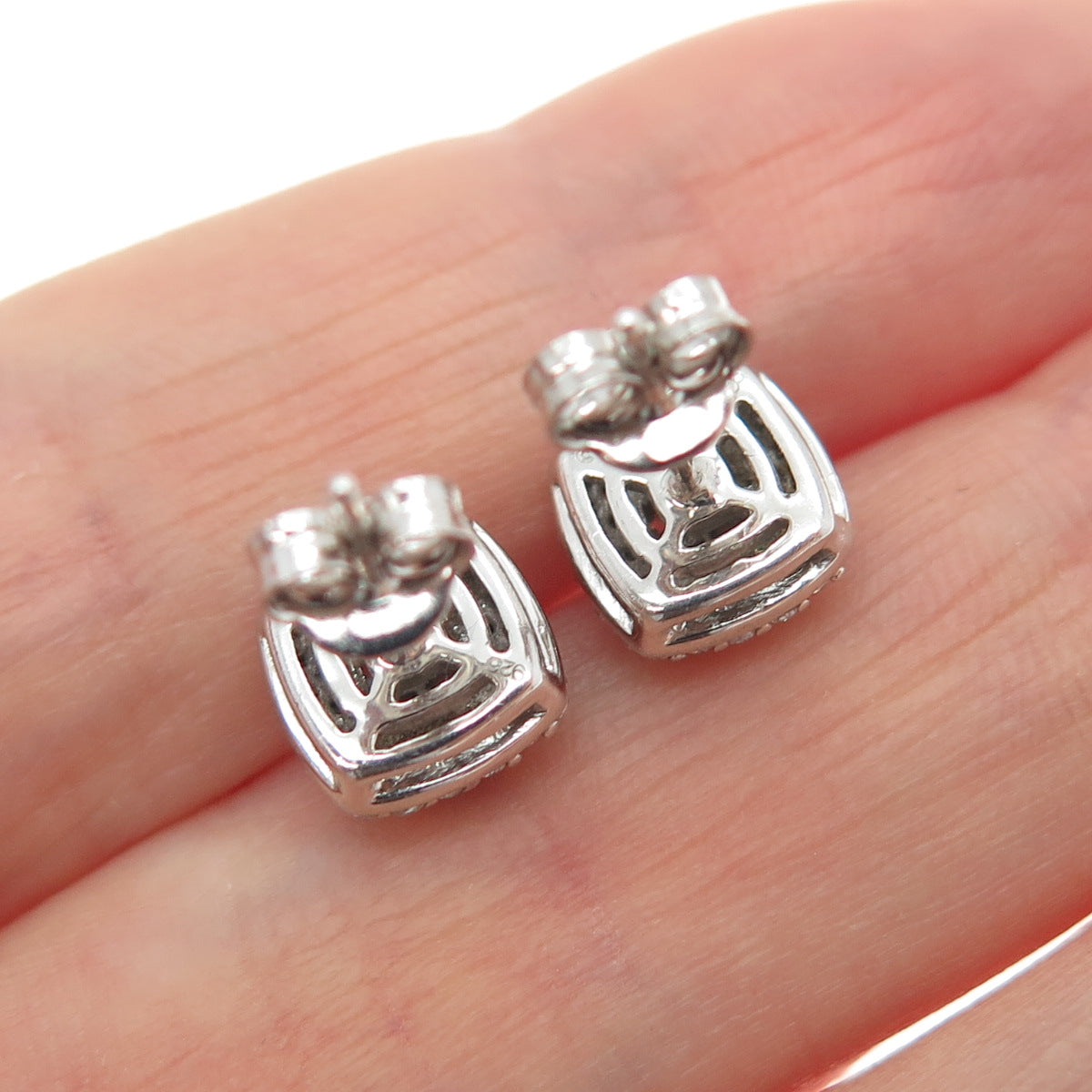 925 Sterling Silver Round-Cut C Z Cushion Stud Earrings