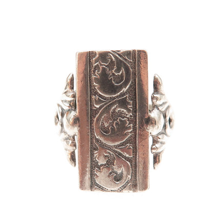 925 Sterling Silver Antique Victorian European Floral Oxidized Ring Size 9.25