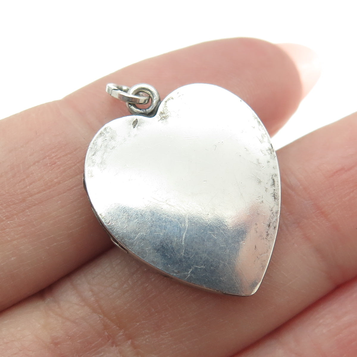 LESTAGE 925 Sterling Silver Antique Art Deco Engraved Heart Locket Pendant