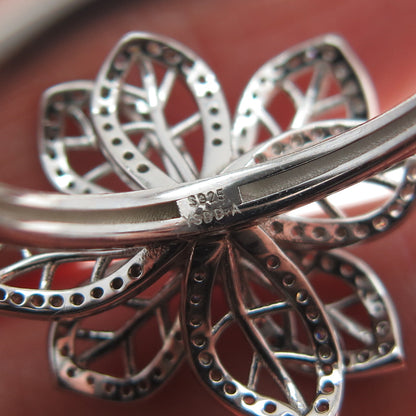 YSDD & CO. 925 Sterling Silver Peacock & White Moissanite Flower Ring Size 8.25