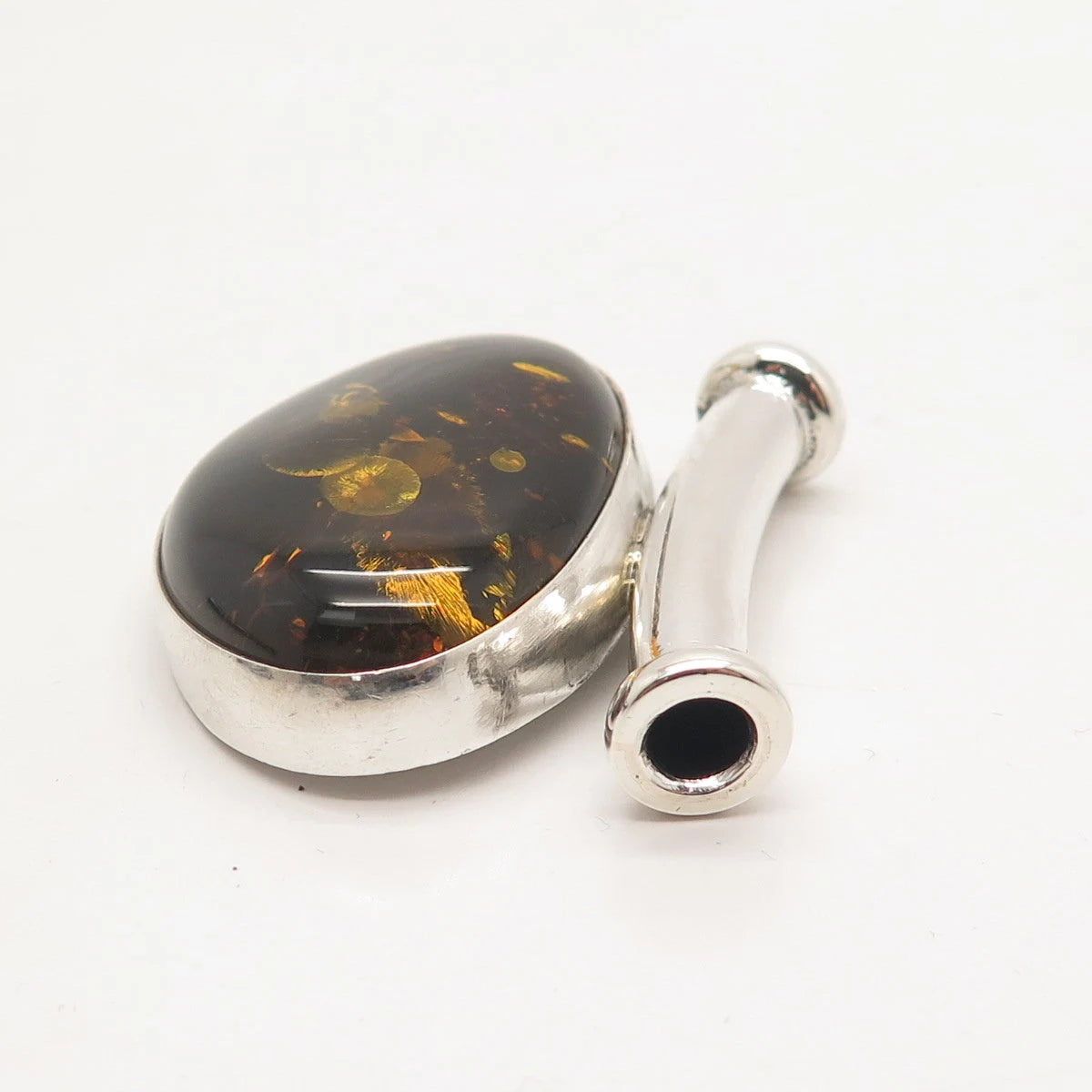 925 Sterling Silver Vintage Real Amber Slide Pendant