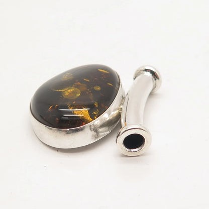 925 Sterling Silver Vintage Real Amber Slide Pendant