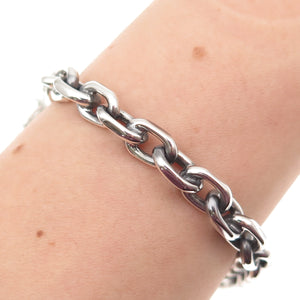 925 Sterling Silver Vintage Cable Link Oxidized Bracelet 7.25"