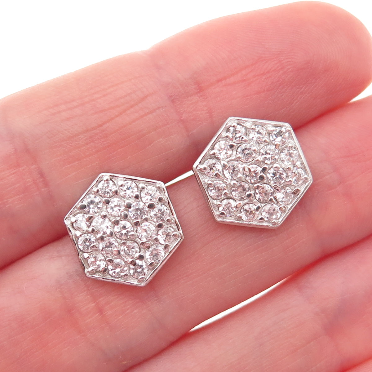 925 Sterling Silver Round-Cut C Z Stud Earrings