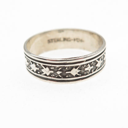 Uncas 925 Sterling Silver Antique Art Deco Floral Oxidized Band Ring Size 7