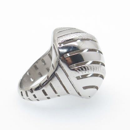 925 Sterling Silver Italy Modernist Ribbed Dome Ring Size 6.5