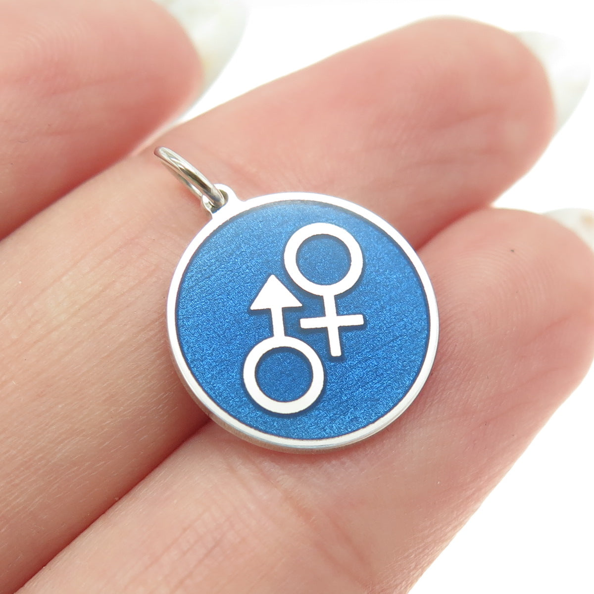 925 Sterling Silver Blue Enamel Male & Female Symbol Minimalist Charm Pendant