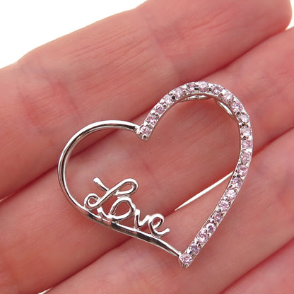 Chuck Clemency 925 Sterling Silver Pink C Z Love Heart Slide Charm Pendant