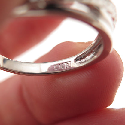 925 Sterling Silver Real Round-Cut Diamond Crisscross Ring Size 6.5