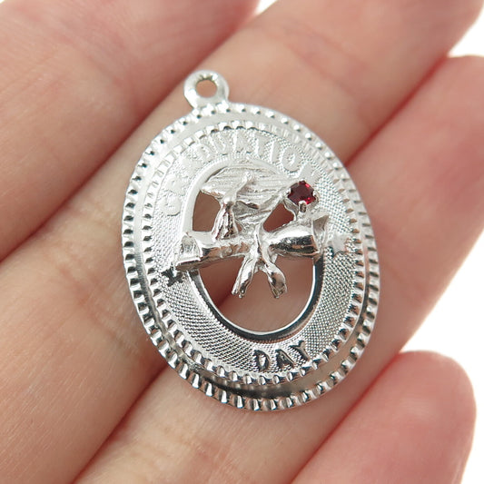 925 Sterling Silver Vintage M&M Red Rhinestone Graduation Day Pendant