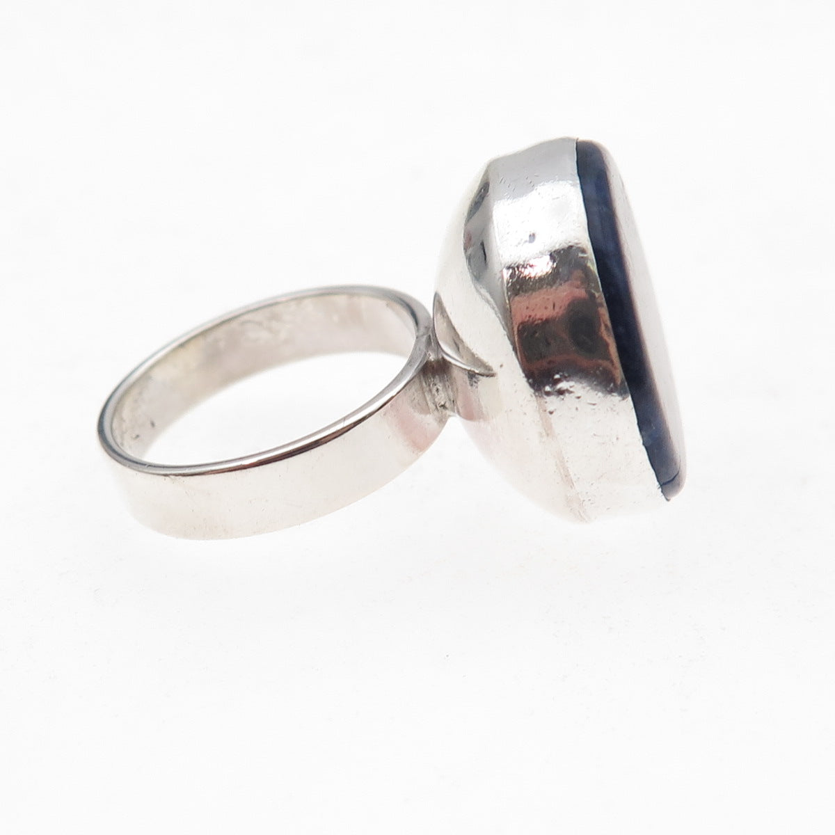 925 Sterling Silver Vintage Israel Real Sodalite Modernist Ring Size 5