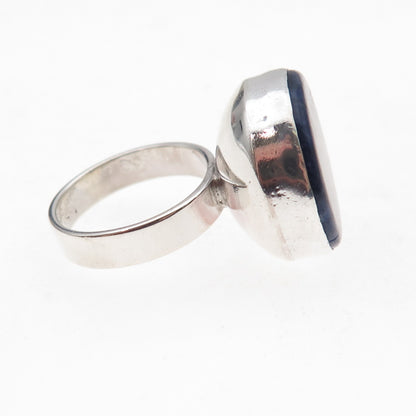 925 Sterling Silver Vintage Israel Real Sodalite Modernist Ring Size 5