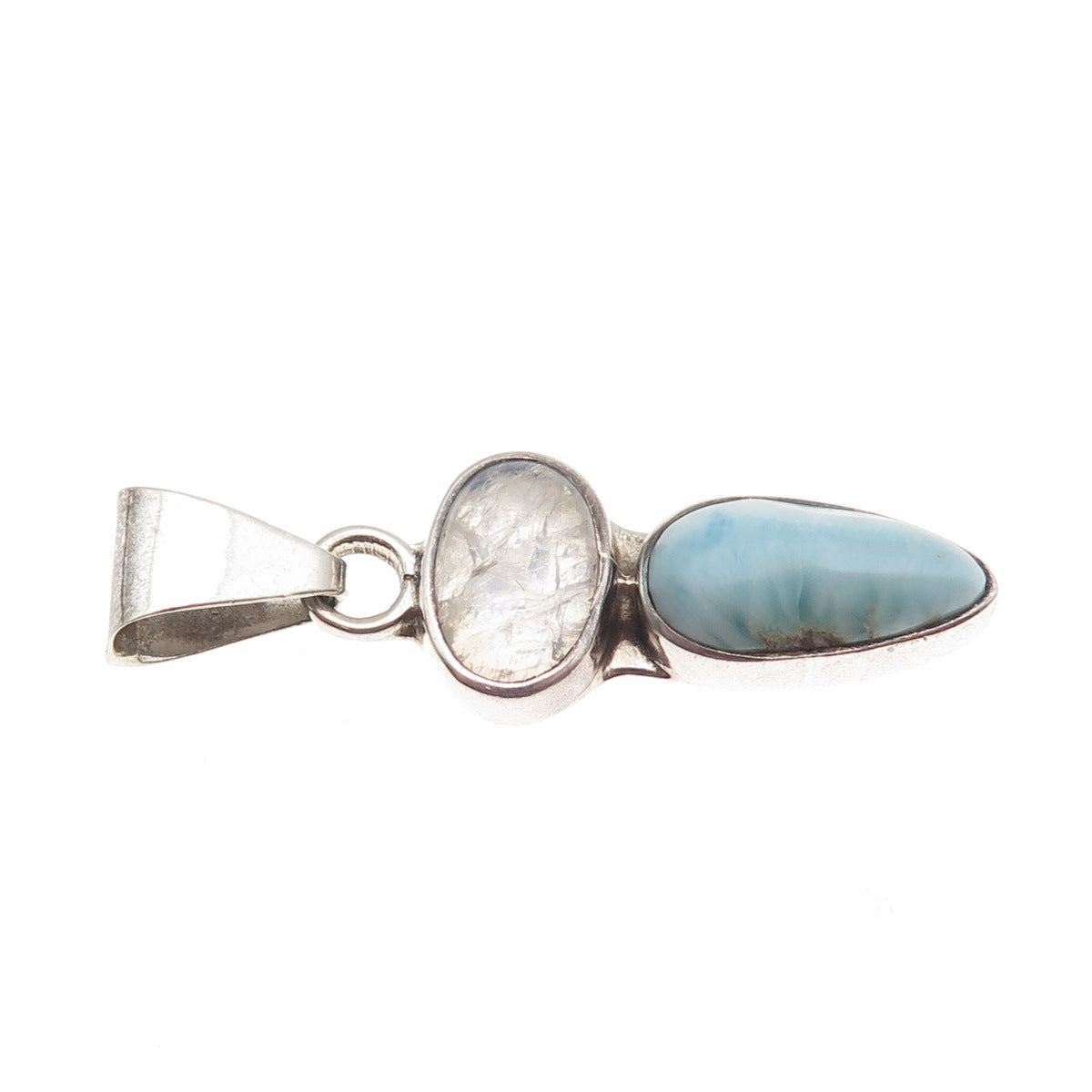 Serafin Moctezuma 950 Silver Vintage Real Moonstone & Larimar Modernist Pendant