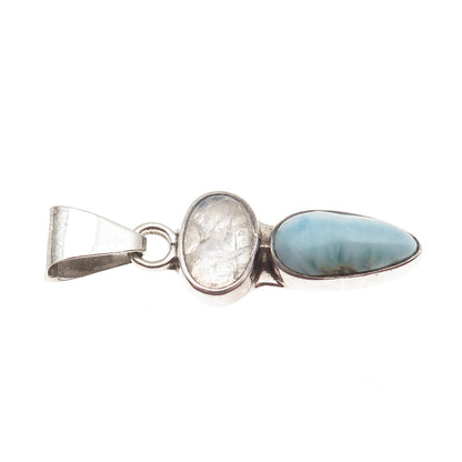 Serafin Moctezuma 950 Silver Vintage Real Moonstone & Larimar Modernist Pendant