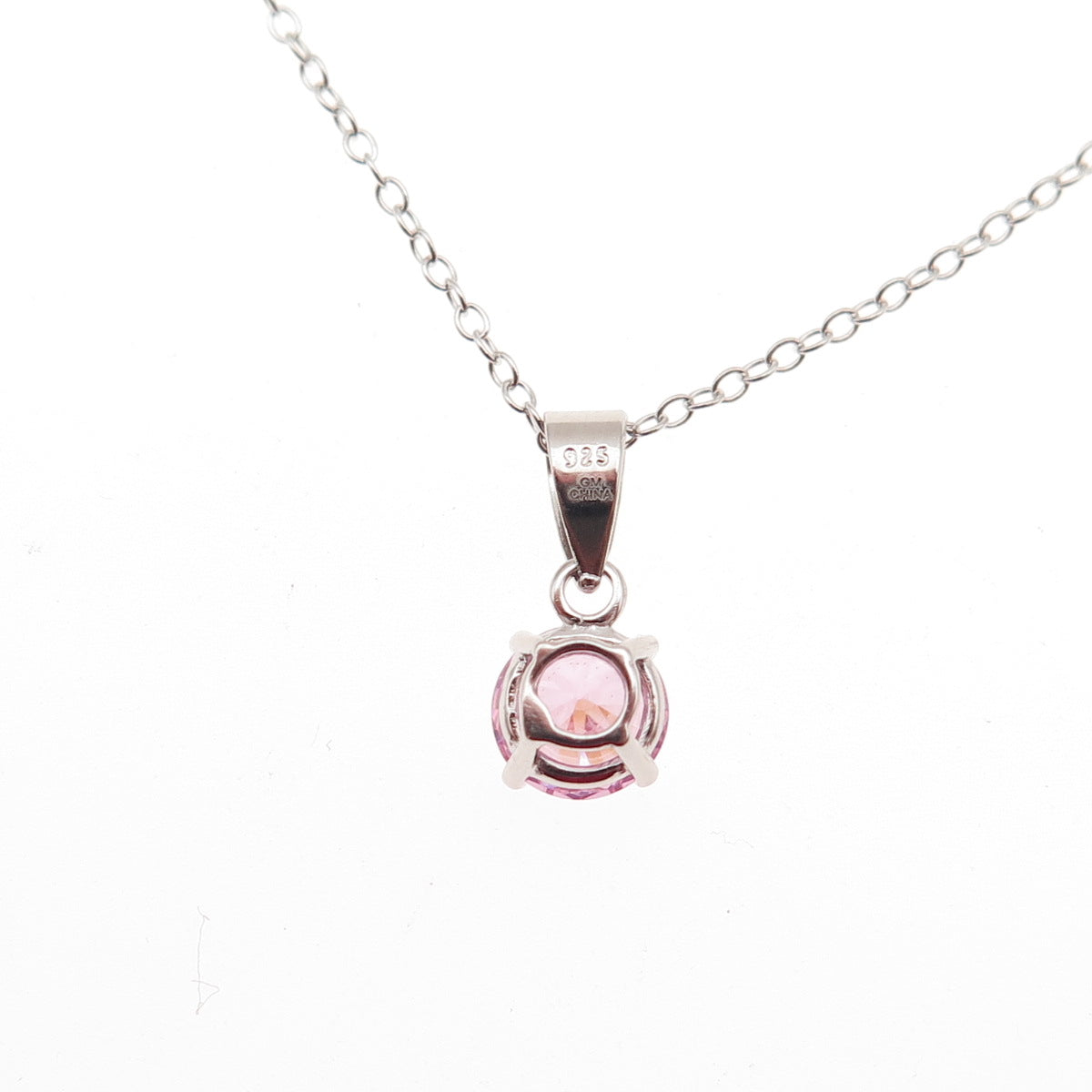 925 Sterling Silver Round-Cut Pink C Z Cable Chain Necklace 16-18"